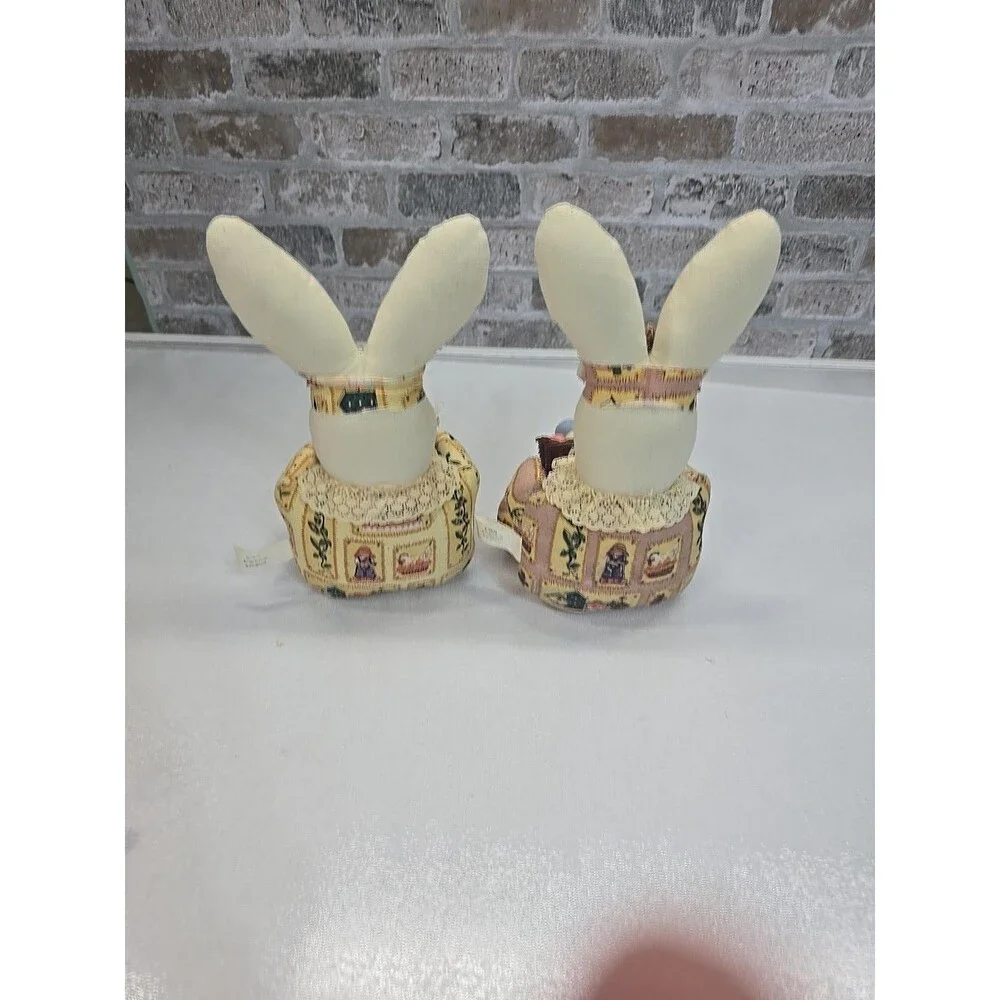 2-VTG 1999 Anco Cloth Bunny Rabbit Plush Basket W/ Easter Eggs Granny Core